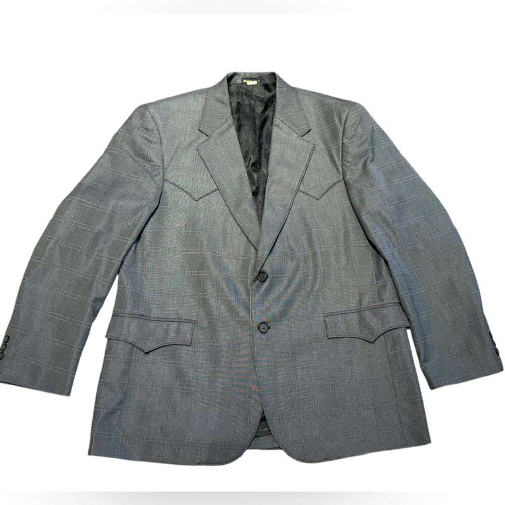 Circle S Men's 44R Western Style Gray Windowpane Blazer